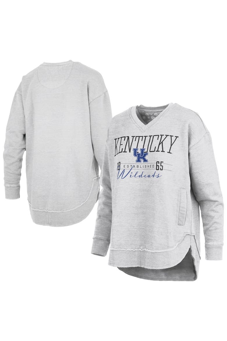 Women's Pressbox  Heather Gray Kentucky Wildcats Marcus East Hall Poncho V-Neck Sweatshirt, Main, color, Heather Gray