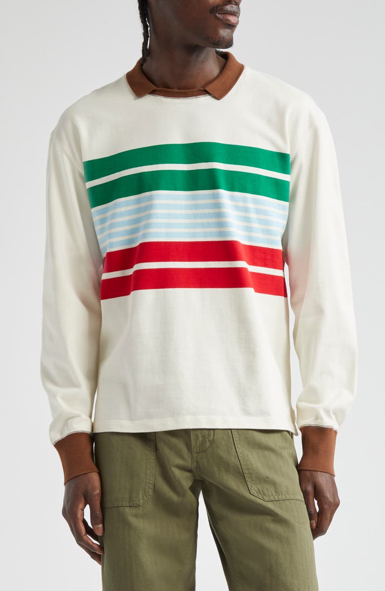 Drake's Long Sleeve Stripe Cotton Rugby T-Shirt, Main, color,