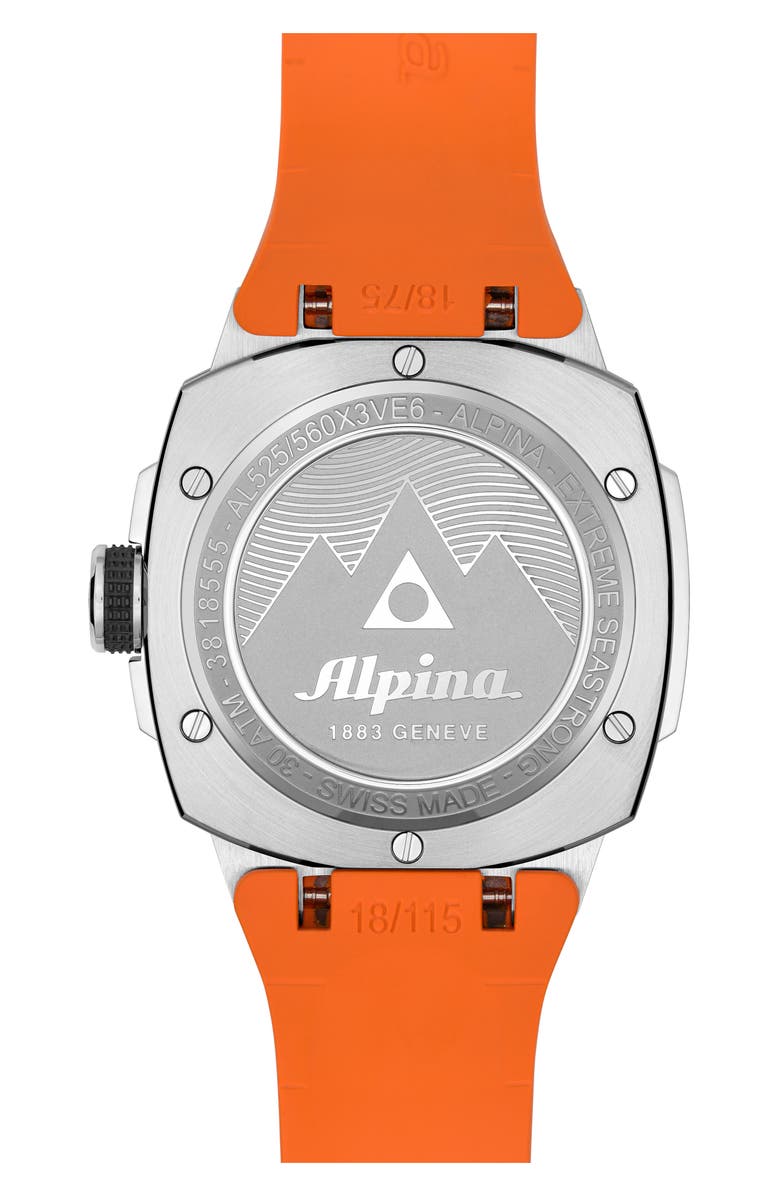ALPINA Seastrong Diver Extreme Orange Rubber Strap Automatic GMT Watch, 39mm x 40.5mm, Alternate, color, Silver-Tone