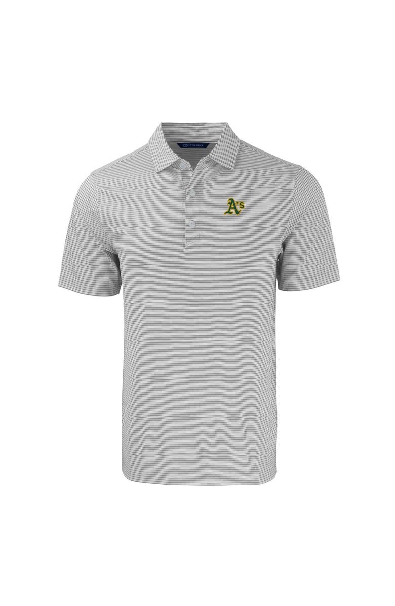 Cutter & Buck Men's Cutter & Buck Gray/White Oakland Athletics Big & Tall Forge Eco Double Stripe Stretch Recycled Polo, Alternate, color,