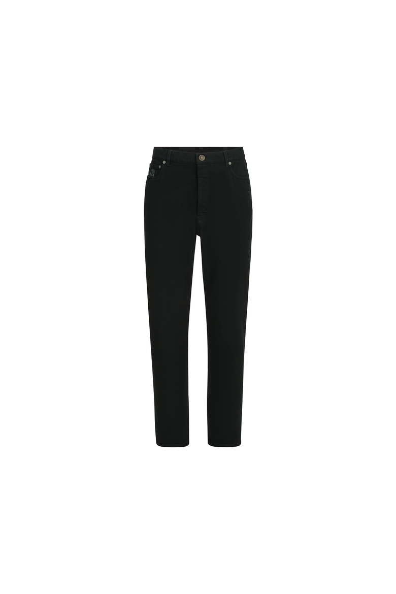 Garment-dyed denim iconic fit five-pocket trousers, Alternate, color, Black