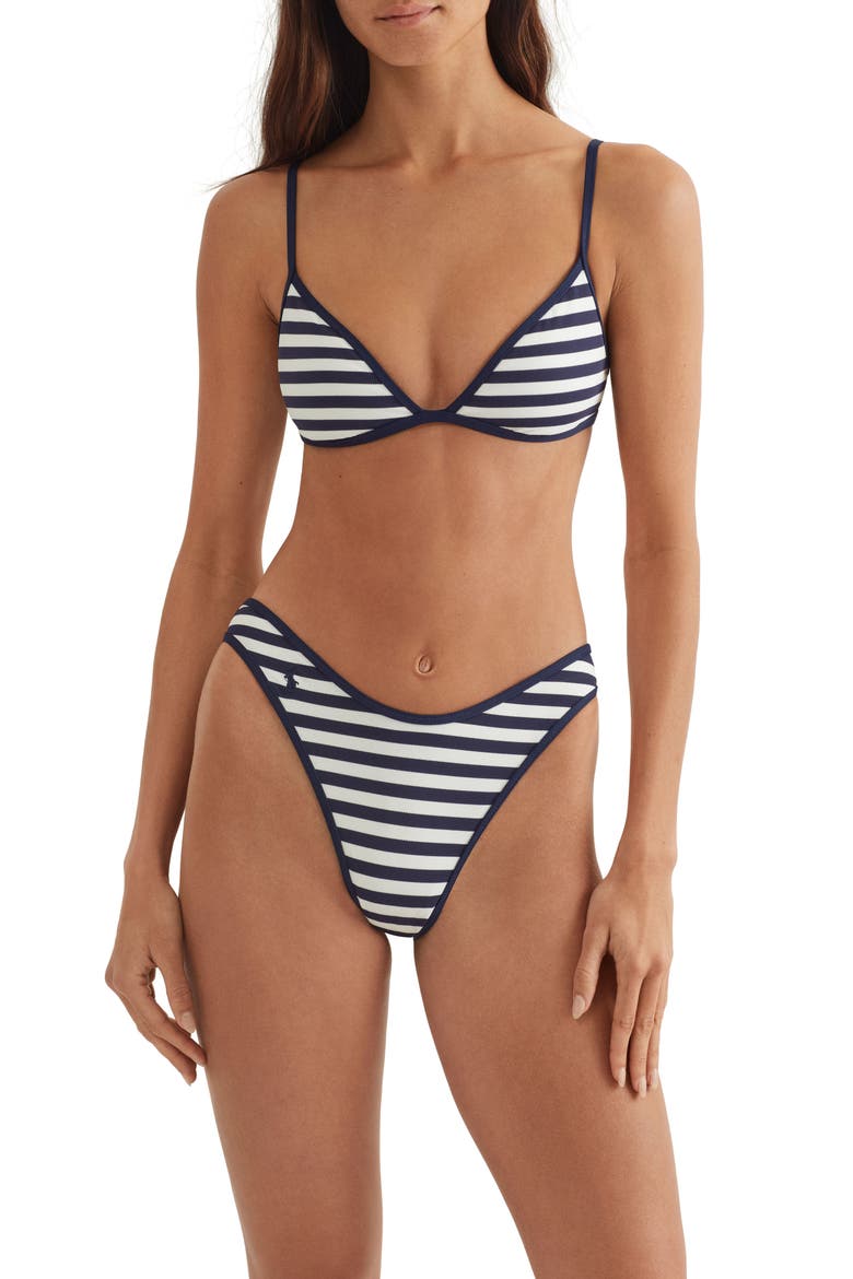 Tipped Stripe Bikini Top, Alternate, color, WHITE/NAVY