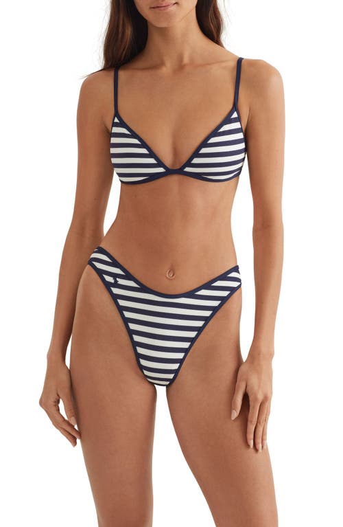 Shop Polo Ralph Lauren High Leg Scoop Bikini Bottoms In White Navy