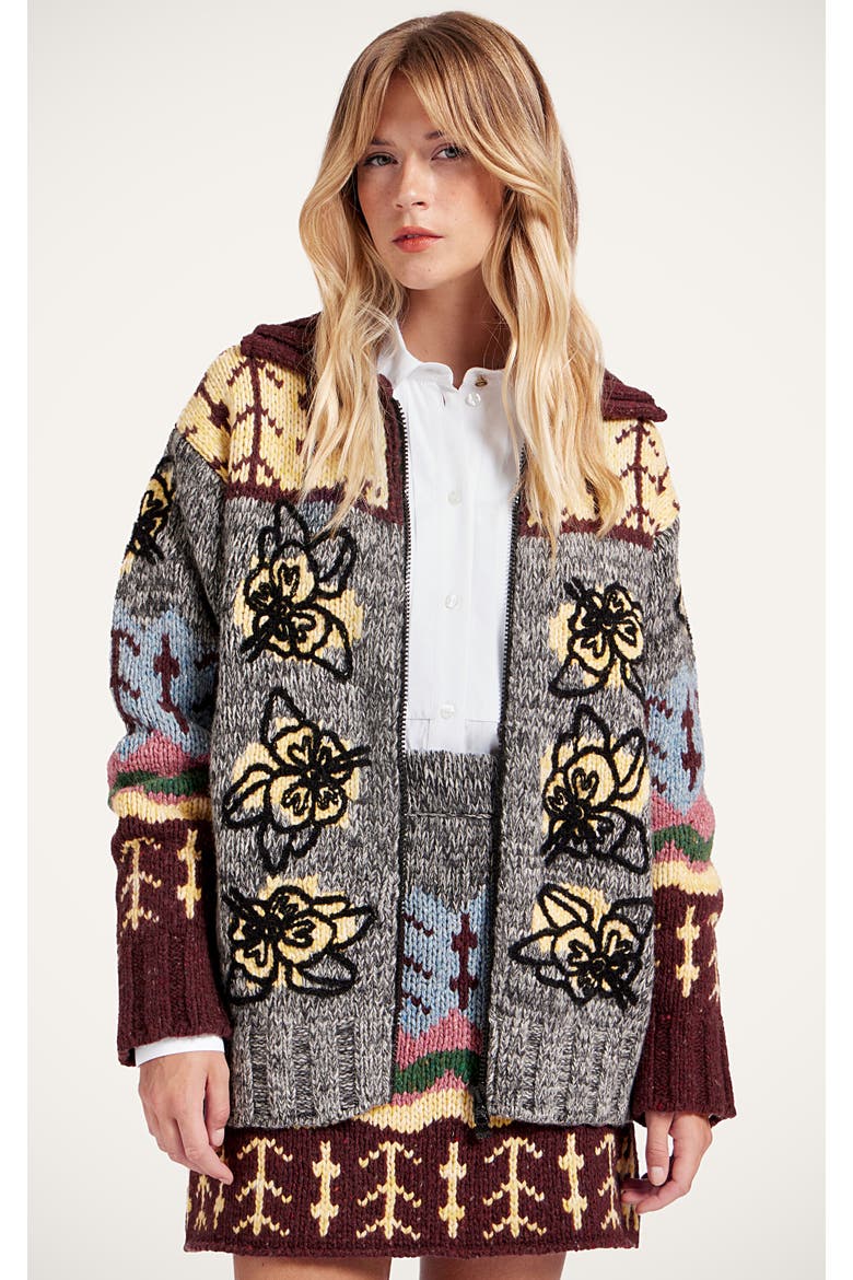 Embroidered Chalet Cardigan, Main, color, Multicolor Grey
