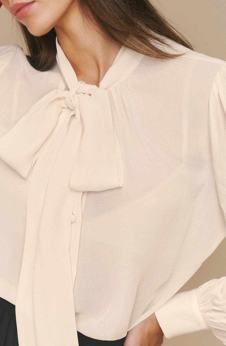 Reformation Tie Neck Blouse, Alternate, color, 