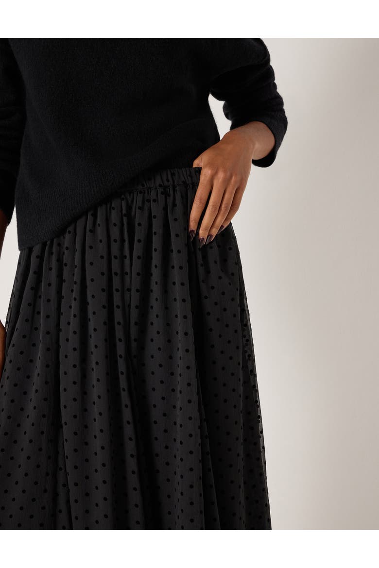 Asymmetrical Flocked Spot Skirt, Alternate, color, Black