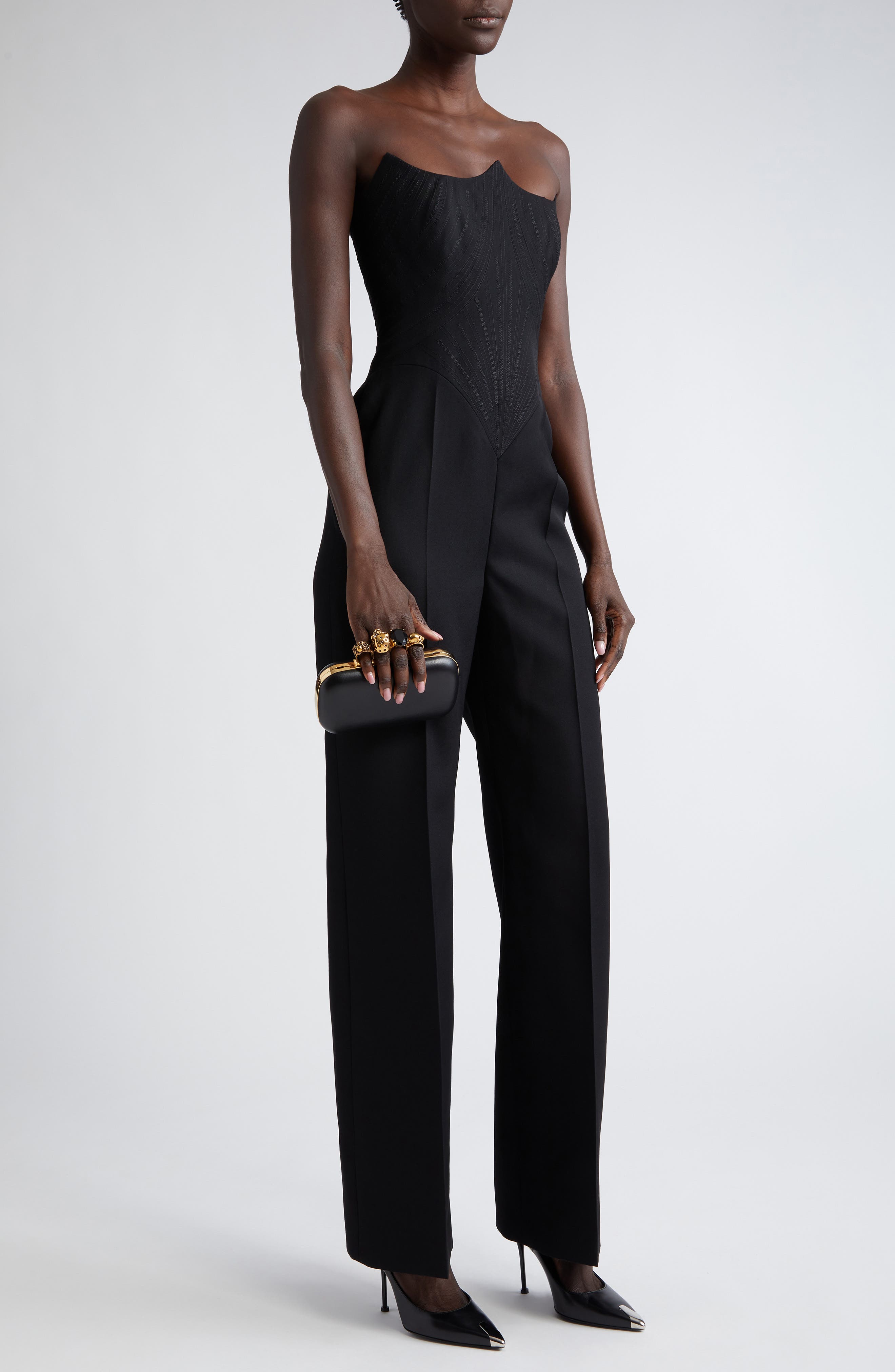 McQueen Skull Leather Knuckle Clutch, Alternate, color, 