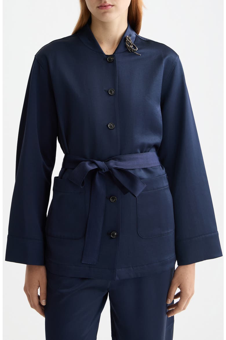 Tie Waist Satin Blazer, Main, color, PEACOAT