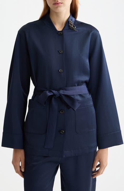 Tie Waist Satin Blazer