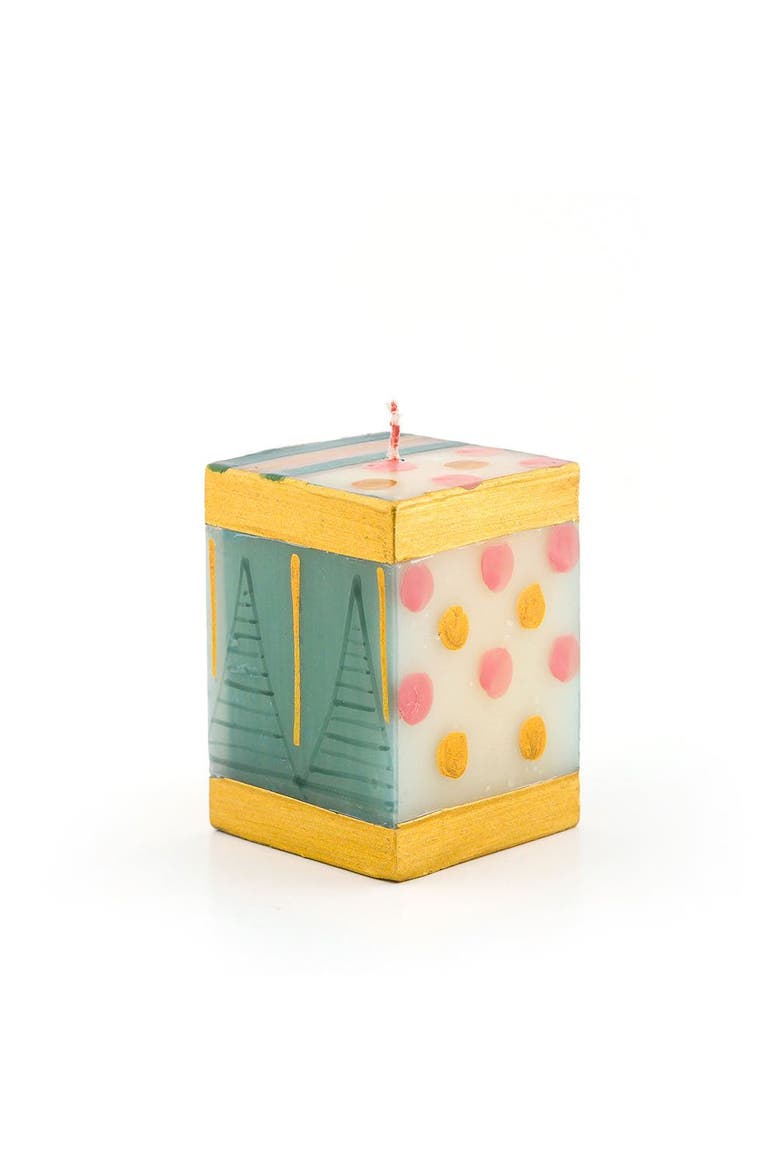 Delight Painted Cube Candle, Main, color, Delight - 2x2x3"