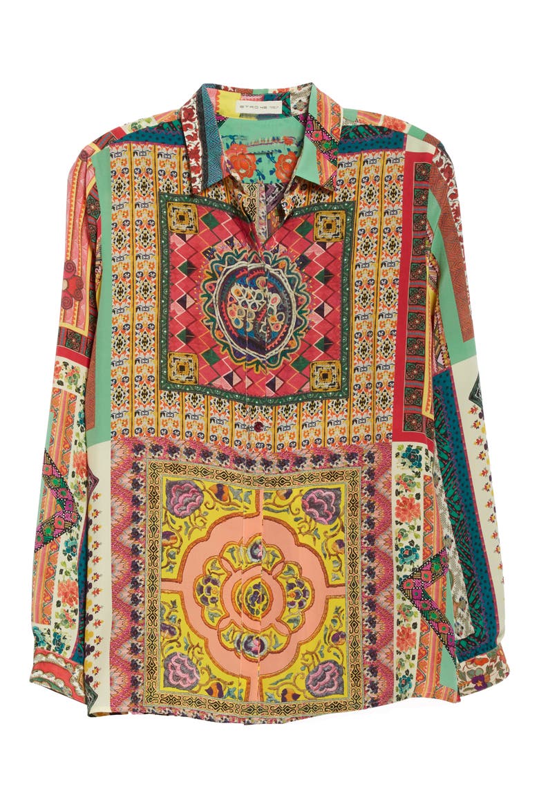 Floral Silk Shirt, Alternate, color, CORAL