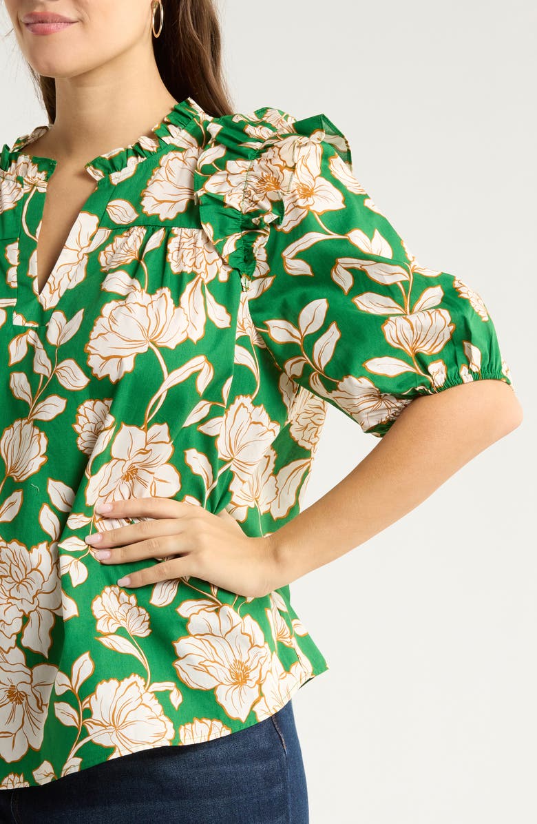 SUGARLIPS Lucena Floral Print Cotton Poplin Shirt, Alternate, color, Green-Multi