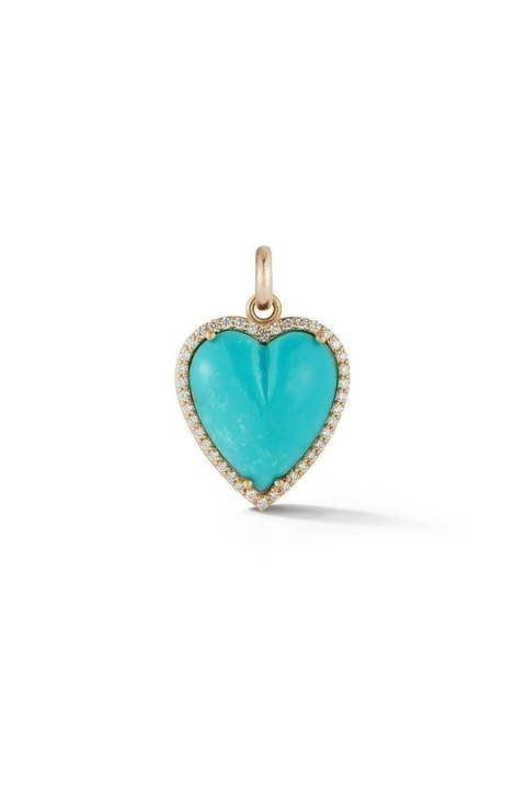 Large Alana Heart Charm with Turquoise and Diamond