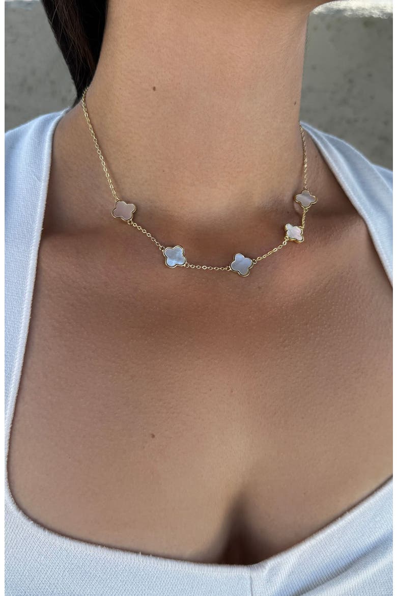 Mother-of-Pearl Clover Station Necklace, Alternate, color, GOLD-WHITE