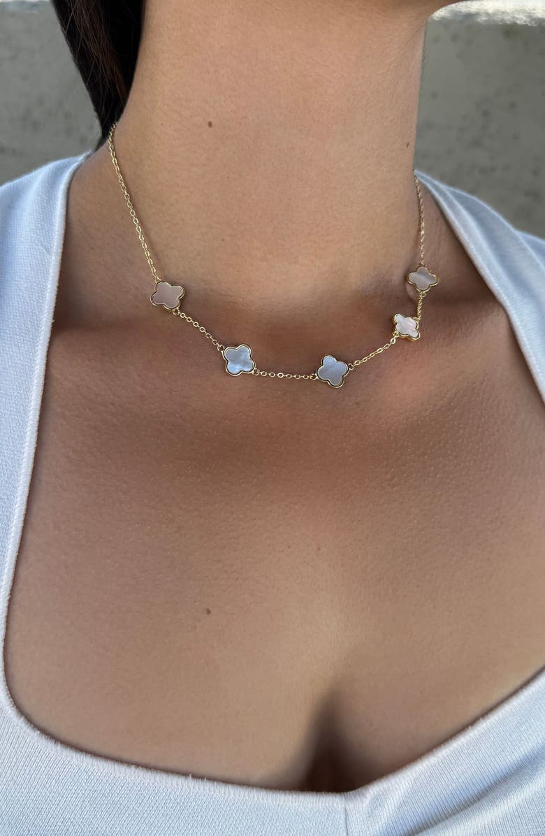 Adornia Mother-of-Pearl Clover Station Necklace, Alternate, color, Gold-White