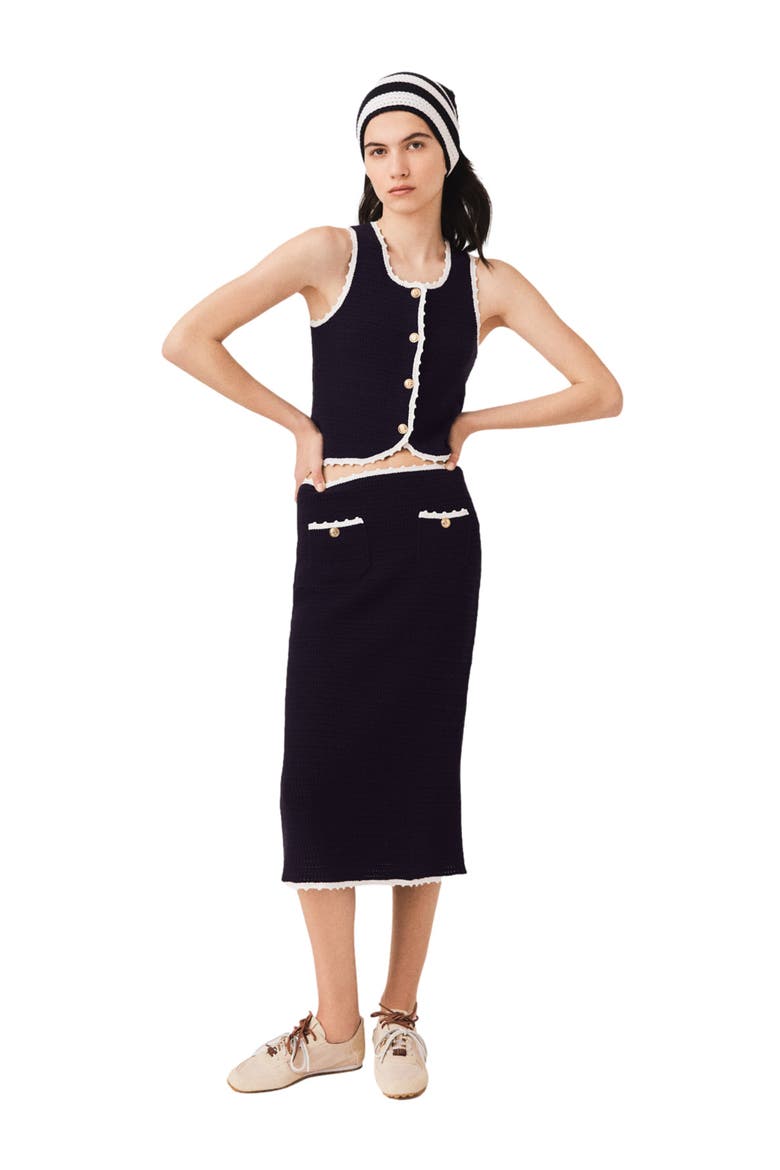 Midi skirt with crochet trim, Alternate, color, Navy