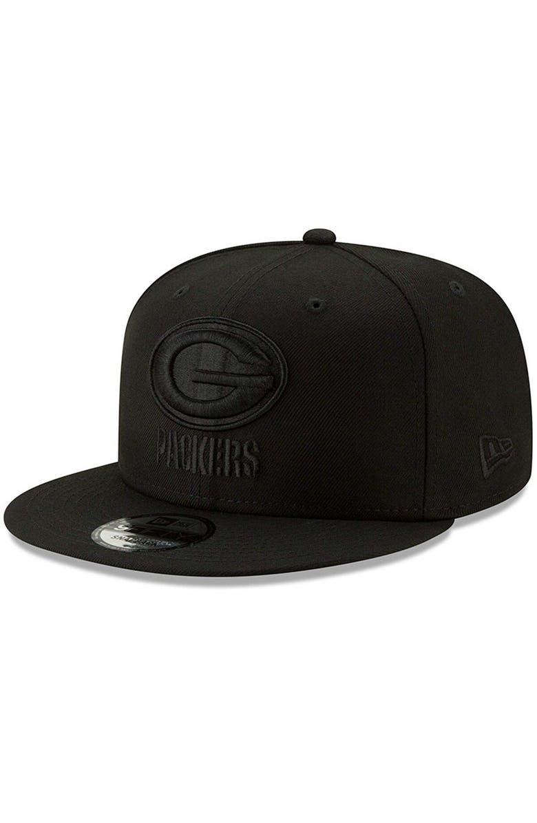 New Era Men's New Era Black Green Bay Packers Black On Black 9FIFTY Adjustable Hat, Main, color, 