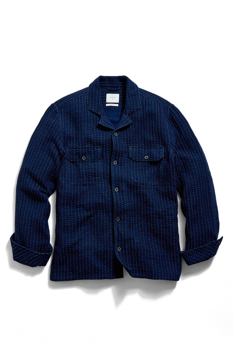 Billy Reid Pin Dot Cotton Dobby Overshirt, Alternate, color, Carbon Blue