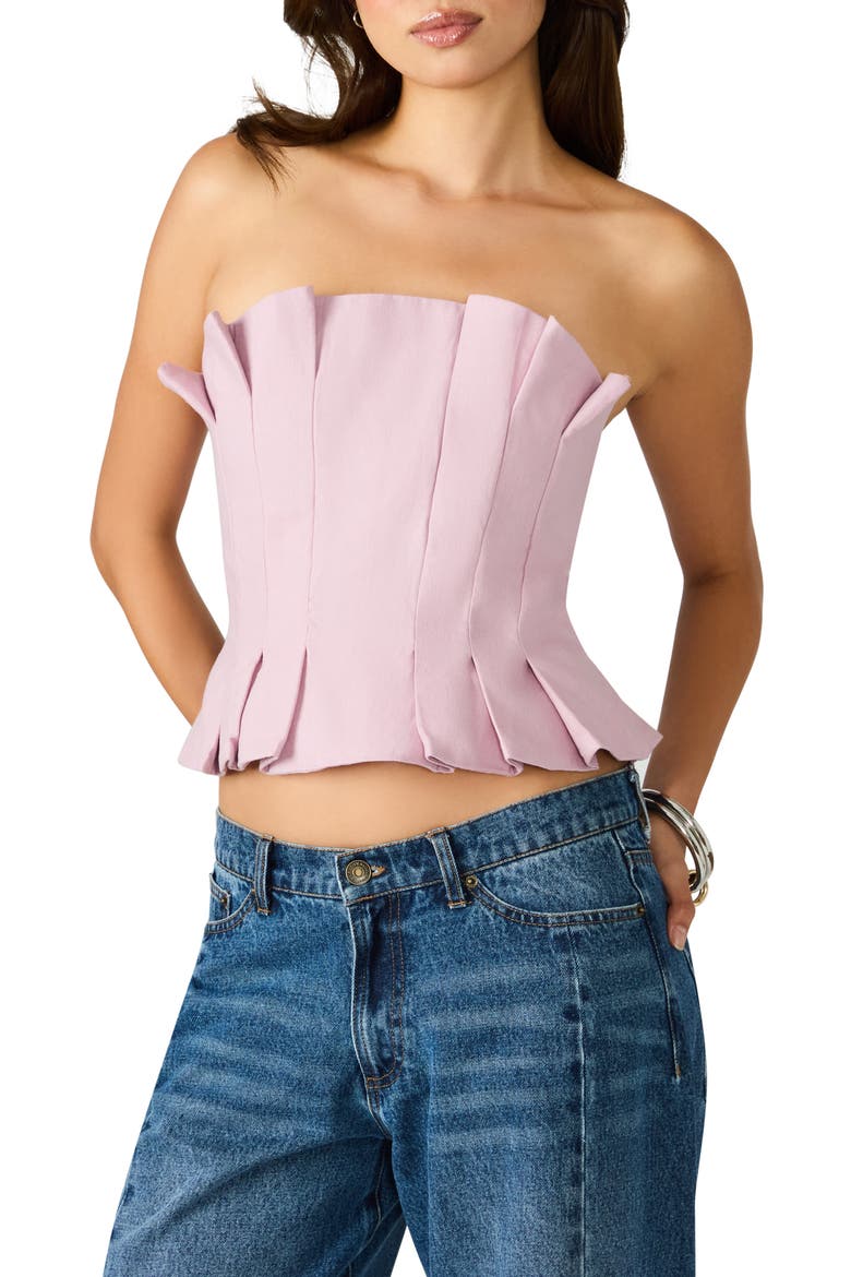 Luciella Pleated Strapless Peplum Top, Main, color, MAUVE SHADOWS