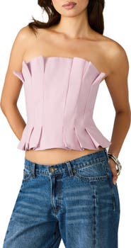 Steve Madden Luciella Pleated Strapless Peplum Top