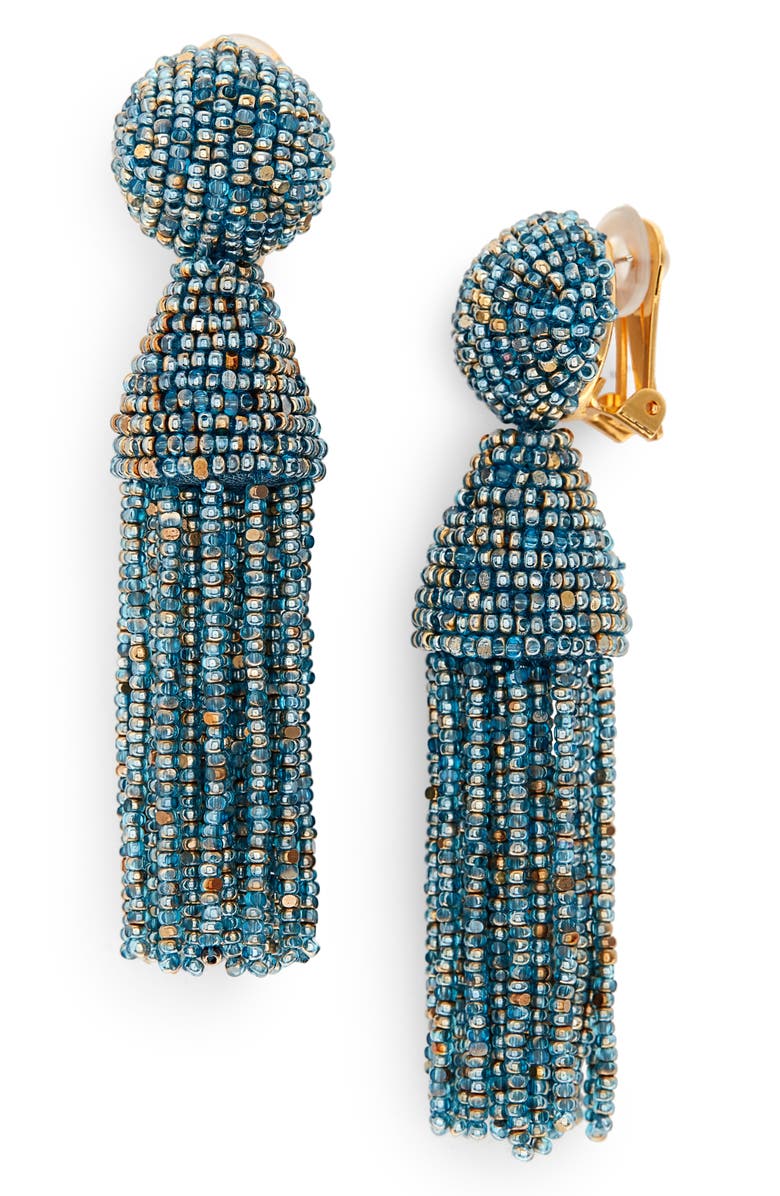 Oscar de la Renta Short Beaded Tassel Clip Earrings, Main, color,