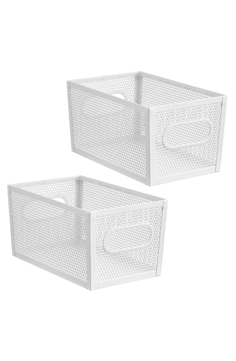 mDesign Perforated Metal Storage Bin with Handles for Kitchen and Pantry - Set of 2 - Matte White, Main, color, Matte White