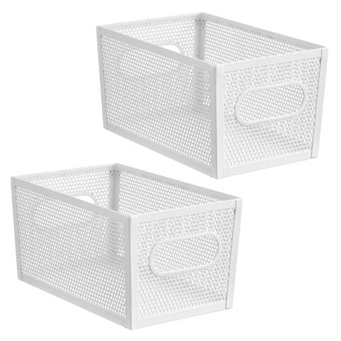 Perforated Metal Storage Bin with Handles for Kitchen and Pantry - Set of 2 - Matte White