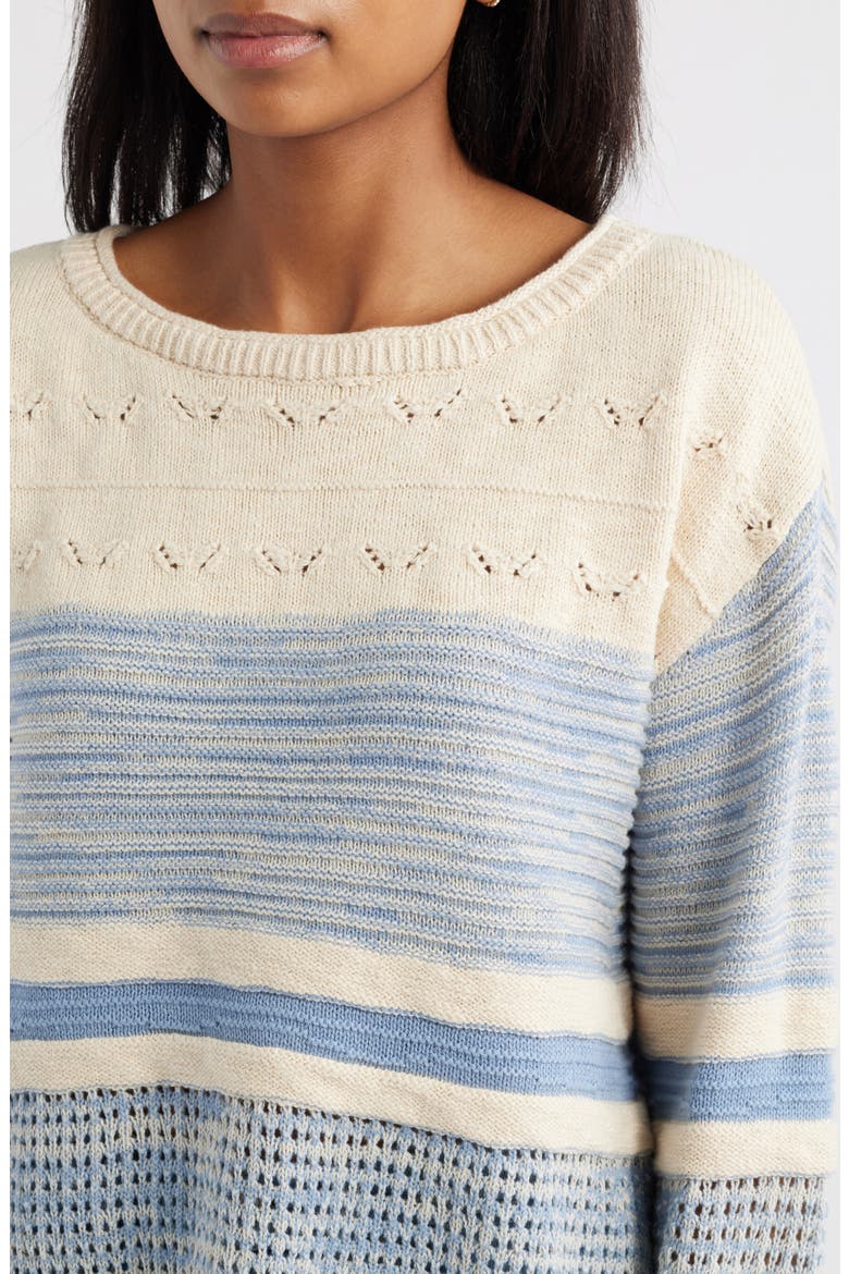 Polla Stripe Mixed Stitch Boat Neck Sweater, Alternate, color, CLEAR SKY