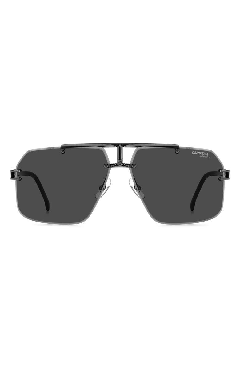 Carrera Eyewear 63mm Oversize Aviator Sunglasses, Main, color, Dark Ruthenium Black