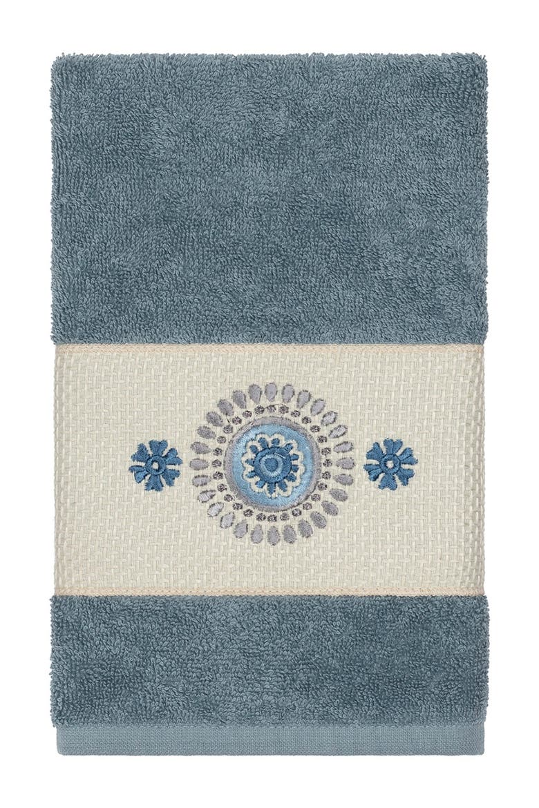 Turkish Cotton Geometric Design Hand Towel - Teal, Main, color, TEAL