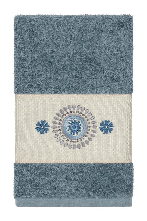 Turkish Cotton Geometric Design Hand Towel - Teal
