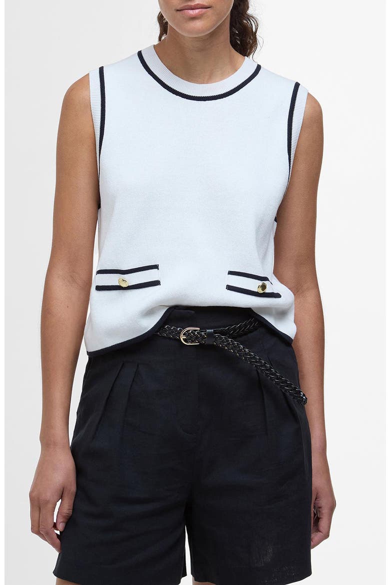 Amy Contrast Detail Sleeveless Cotton Sweater, Main, color, CLOUD