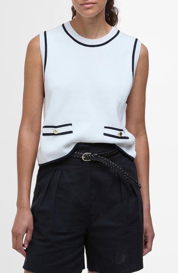Barbour Amy Contrast Detail Sleeveless Cotton Sweater In White