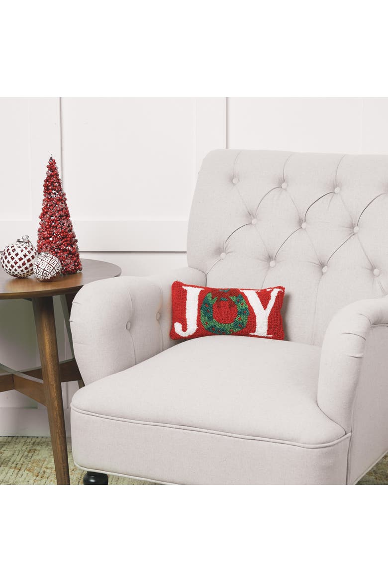 Joy Wreath Hooked Christmas Throw Pillow, 6" x 12" Set of 2, Alternate, color, Red