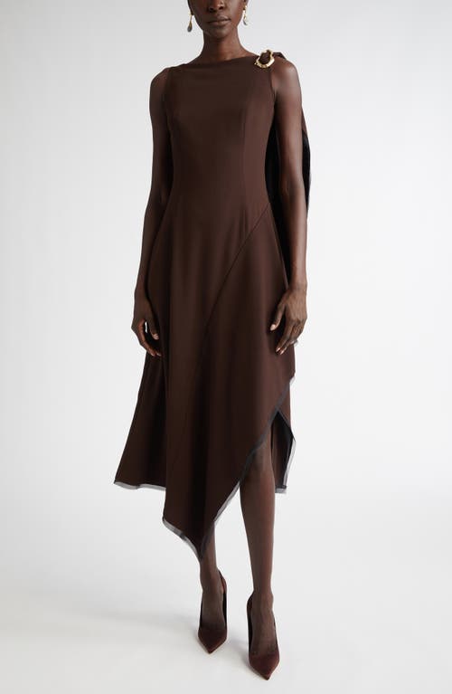 Jason Wu Collection Boatneck Fit-flare Crepe Dress With Organza Trim In Bark