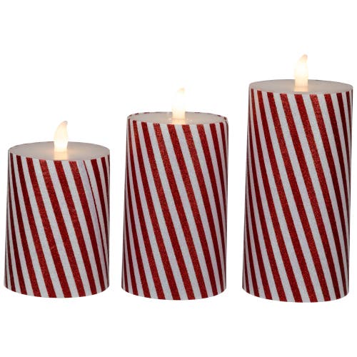 Northlight Led Flickering Flameless Candy Cane Striped Christmas Wax Pillar Candles In Red