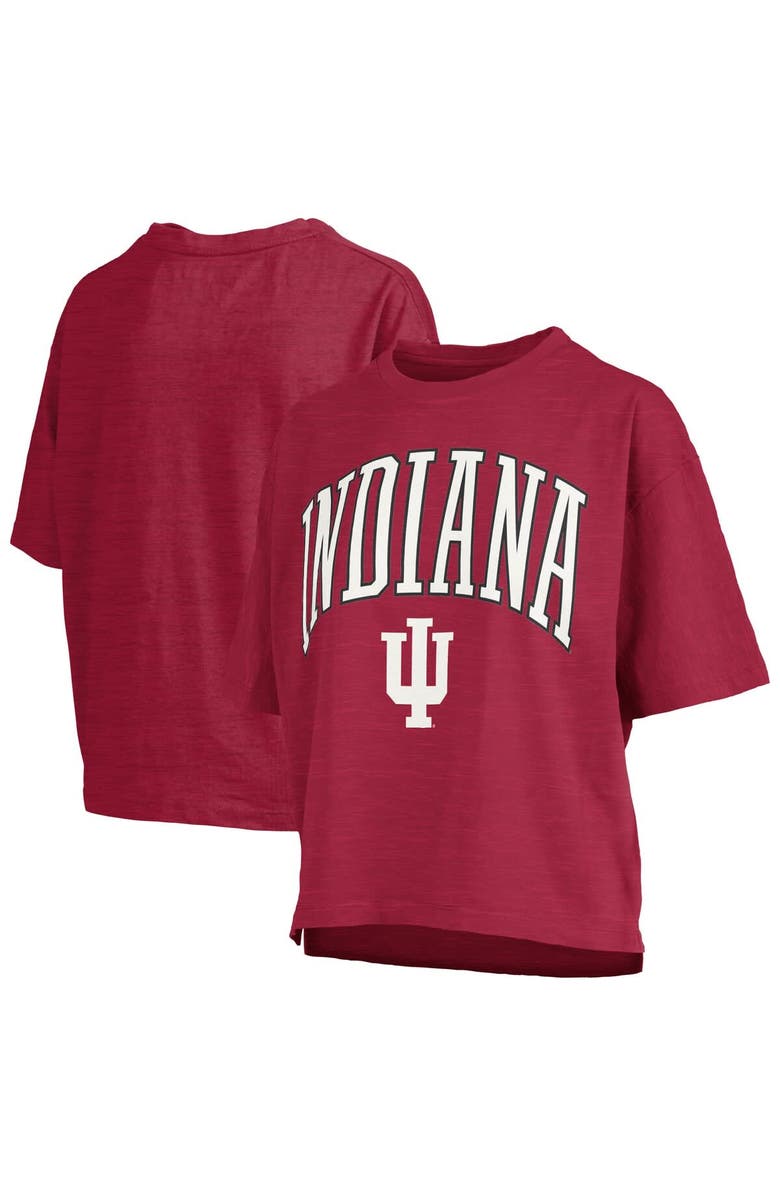 PRESSBOX Women's Pressbox Crimson Indiana Hoosiers Nelson Arch Over Logo Waist Length Oversized Slub T-Shirt, Alternate, color, Crimson