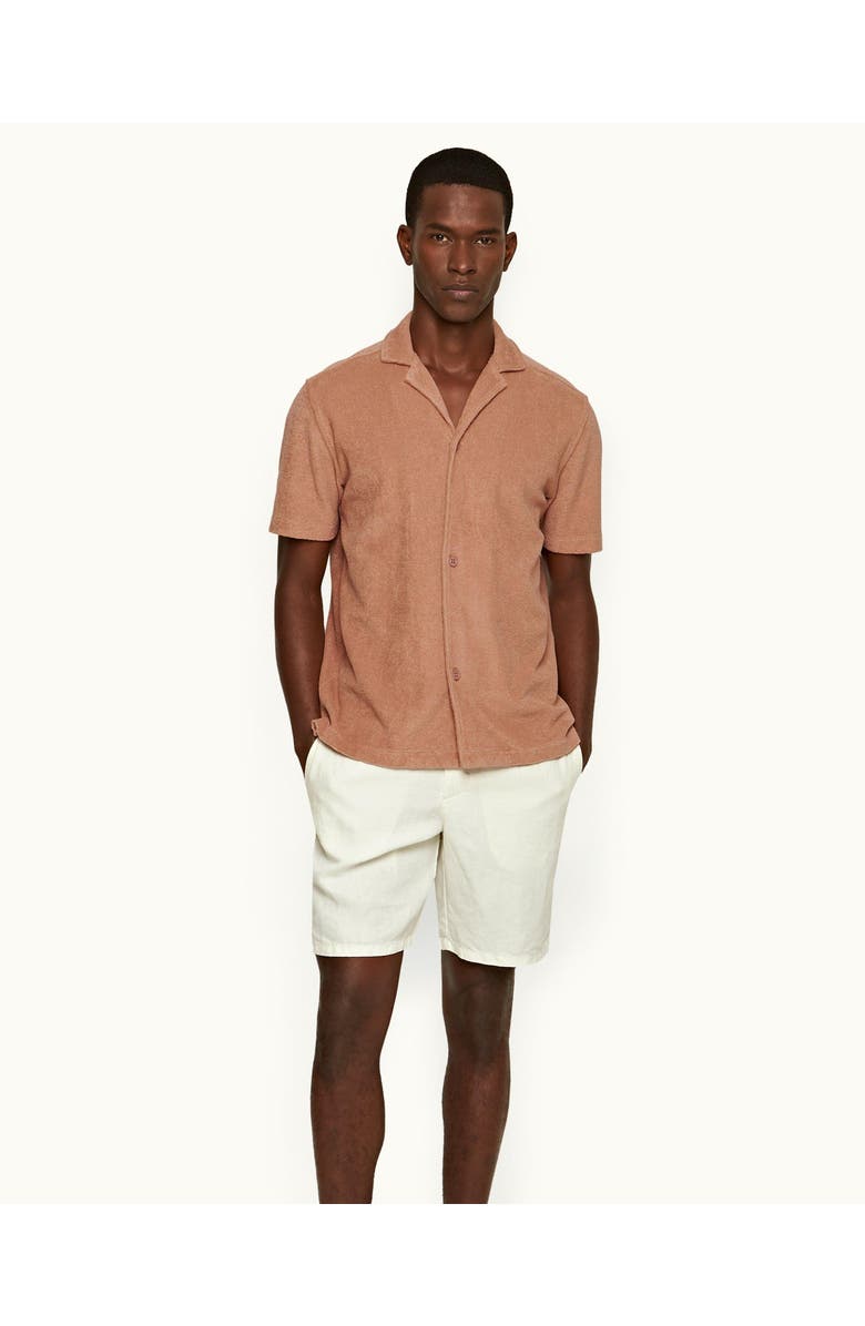 Orlebar Brown Cornell Linen Easy Tailored Fit Washed Linen Shorts, Main, color, Sandbar