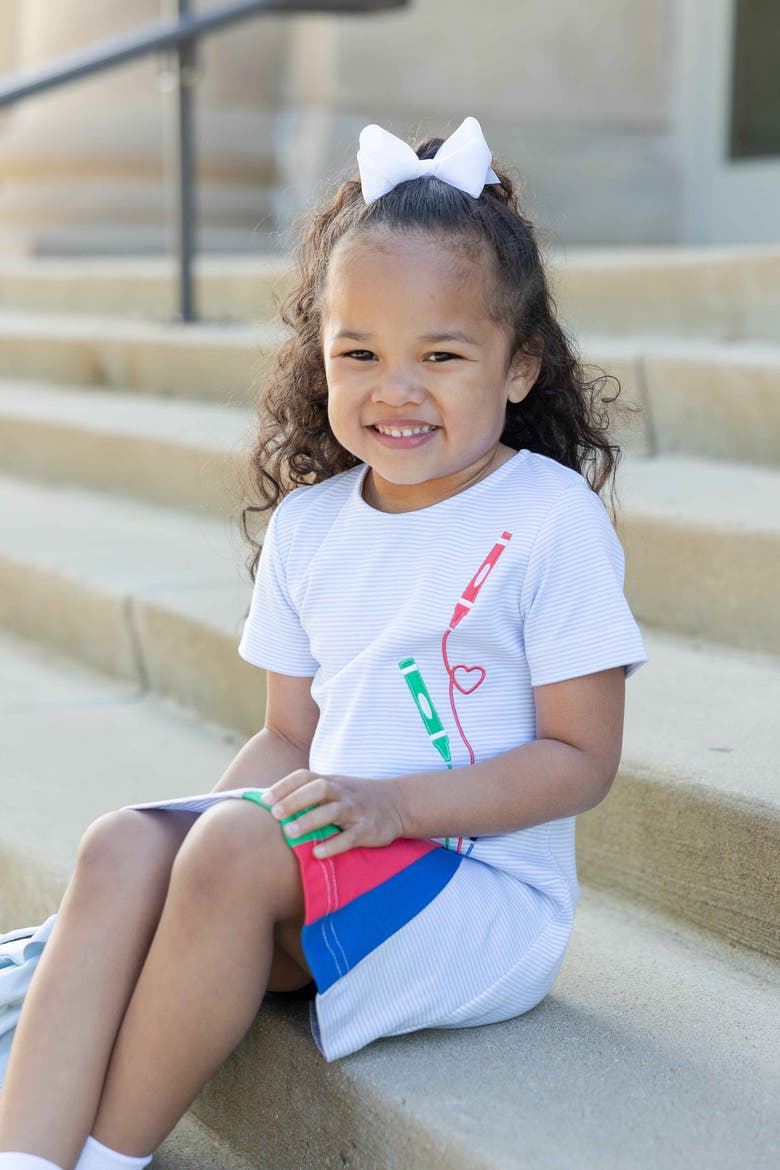 Stripe Knit Dress with Appliqué Crayons, Alternate, color, Blue/White