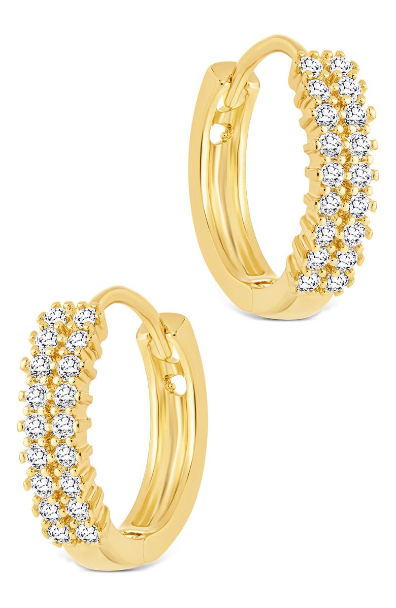 Sterling Forever Ximena Cubic Zirconia Pavé Hoop Earrings, Alternate, color, Gold