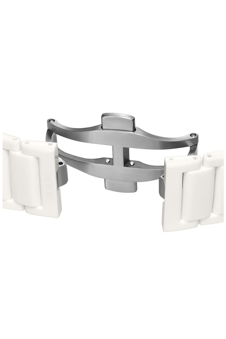 True Square Automatic Open Heart Ceramic Bracelet Watch, 38mm, Alternate, color, WHITE