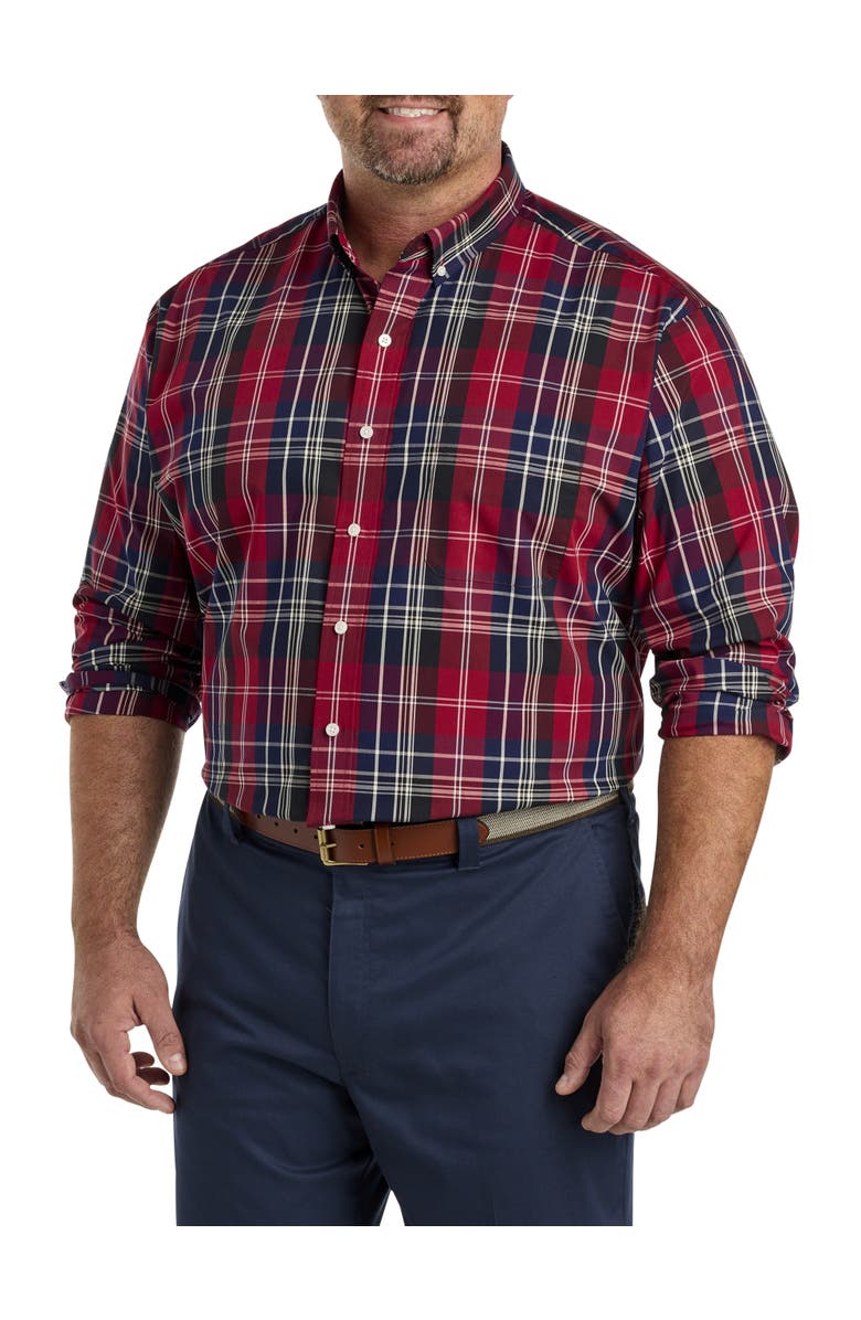 Oak Hill by DXL Big & Tall Large Plaid Sport Shirt, Main, color, Red