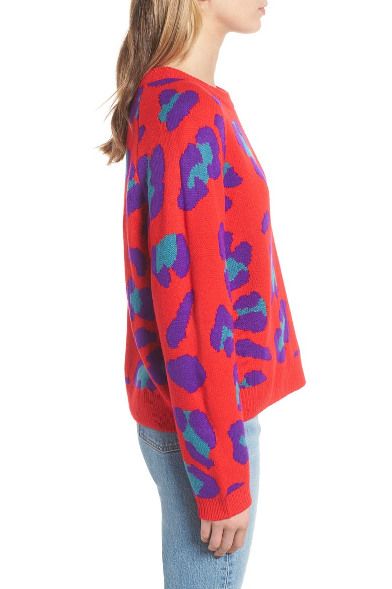 Leopard Intarsia Sweater, Alternate, color, RED