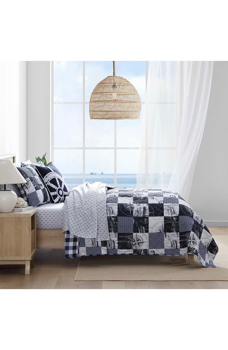 Nautica Sailors Patchwork Reversible Quilt Set, Alternate, color, Captain's Blue