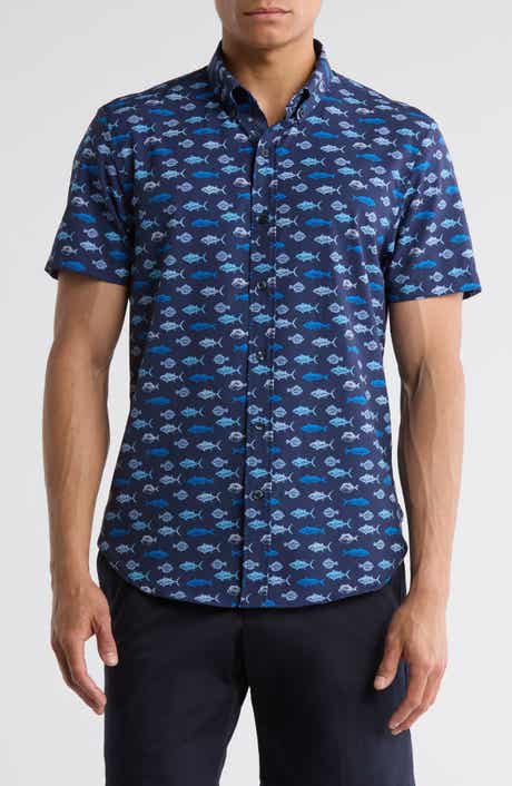CONSTRUCT Fish Short Sleeve Button-Up Shirt