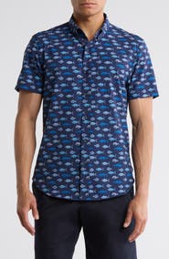 CONSTRUCT Fish Short Sleeve Button-Up Shirt