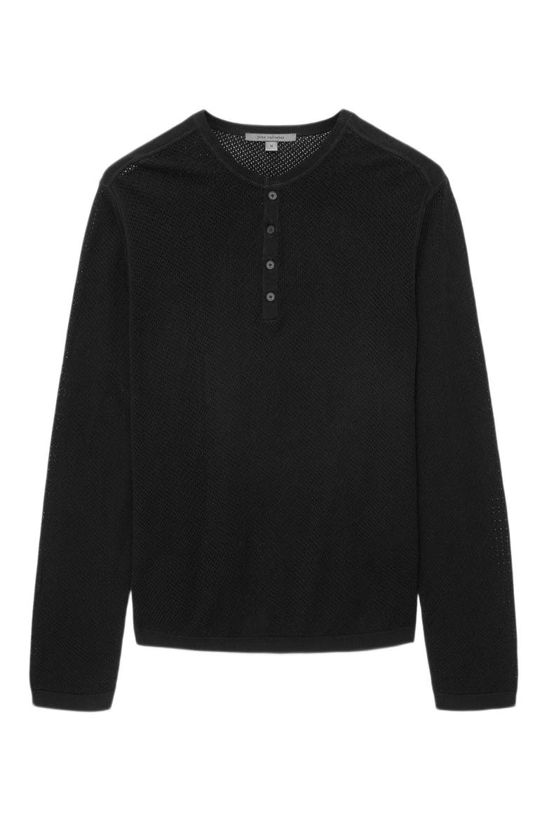 Quinn Long Sleeve Organic Cotton Mesh Henley, Alternate, color, BLACK