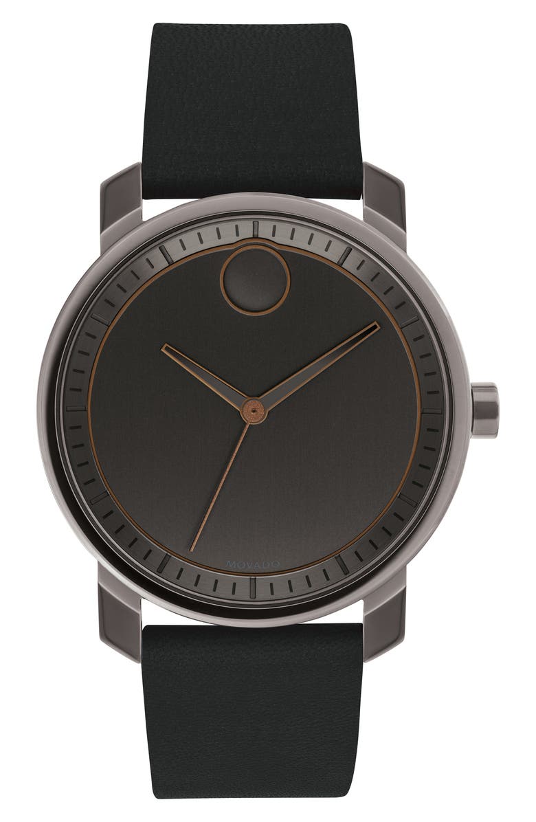 Movado Bold Leather Strap Watch, 41mm, Main, color, 