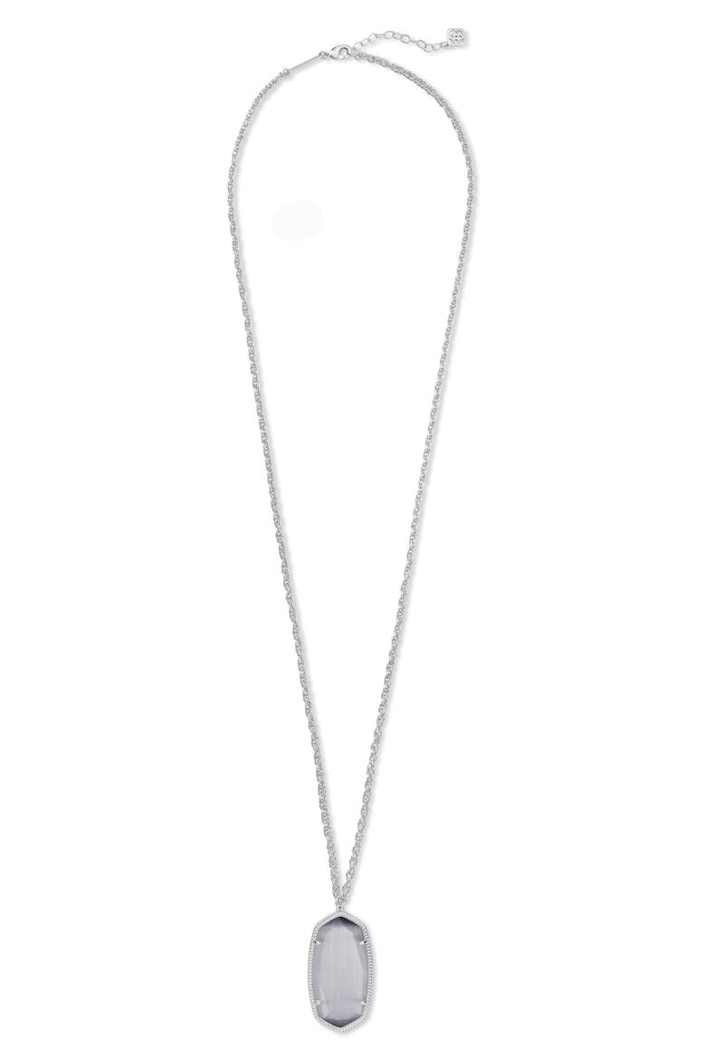 'Rae' Long Pendant Necklace, Main, color, RHODIUM/ SLATE CATS EYE