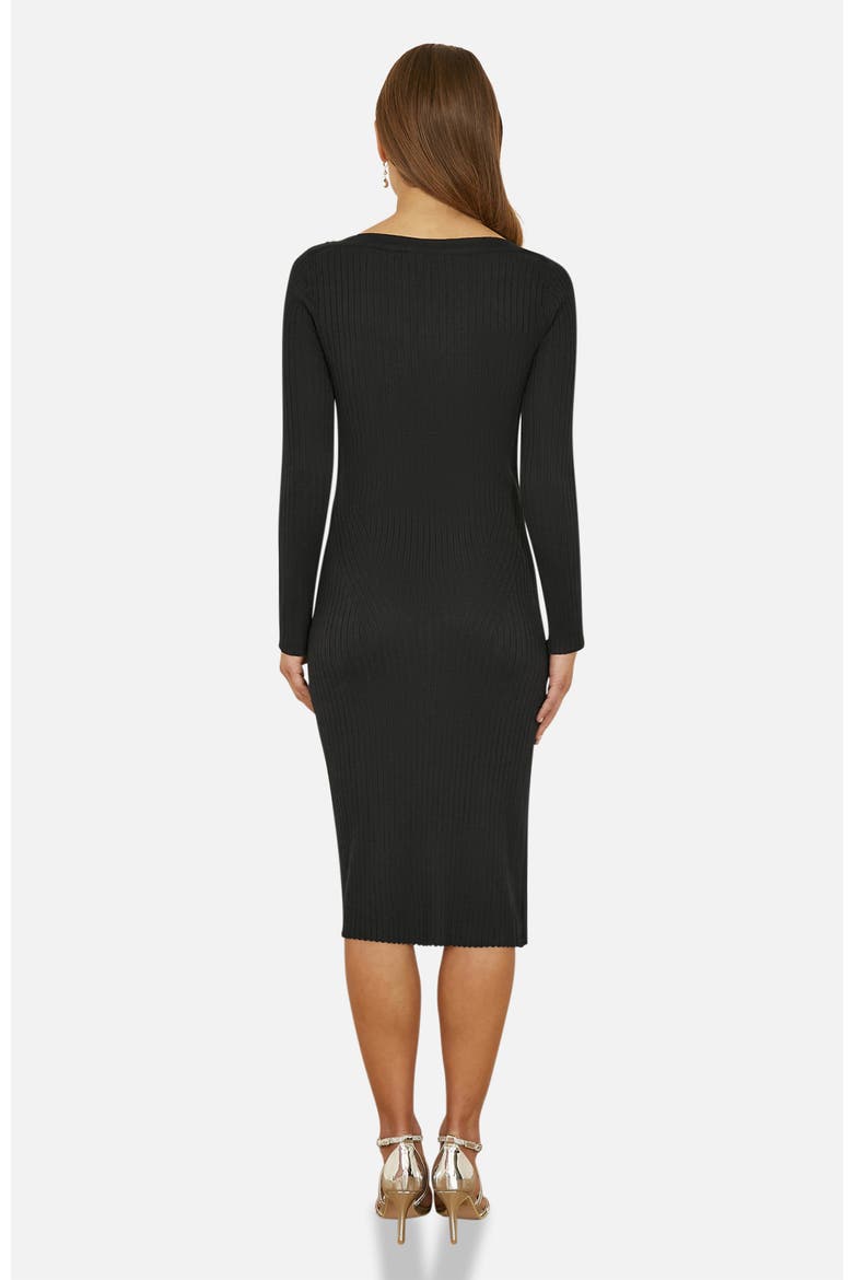 Bedazzled Neck Fitted Midi Knitted Dress, Alternate, color, Black